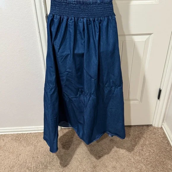 Blue A-Line Maxi Skirt with Tie Front - Picture 4 of 5